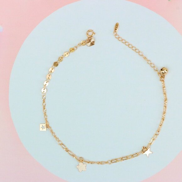 "Rose Gold Anklet with Star Charms & Shiny Links, XPAL1170 - Picture 1 of 12
